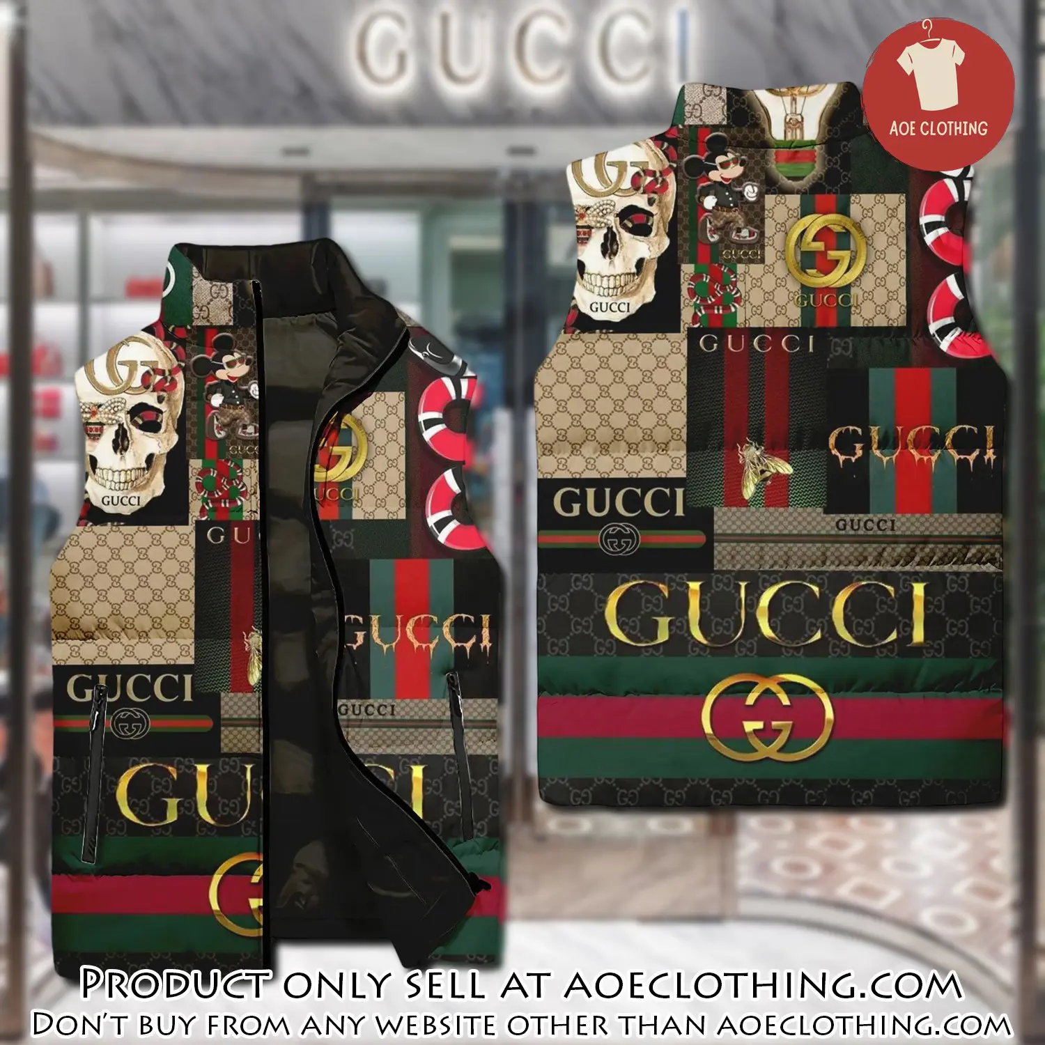 Gucci all pattern luxury brand 3d sleeveless down jacket aoe2351392